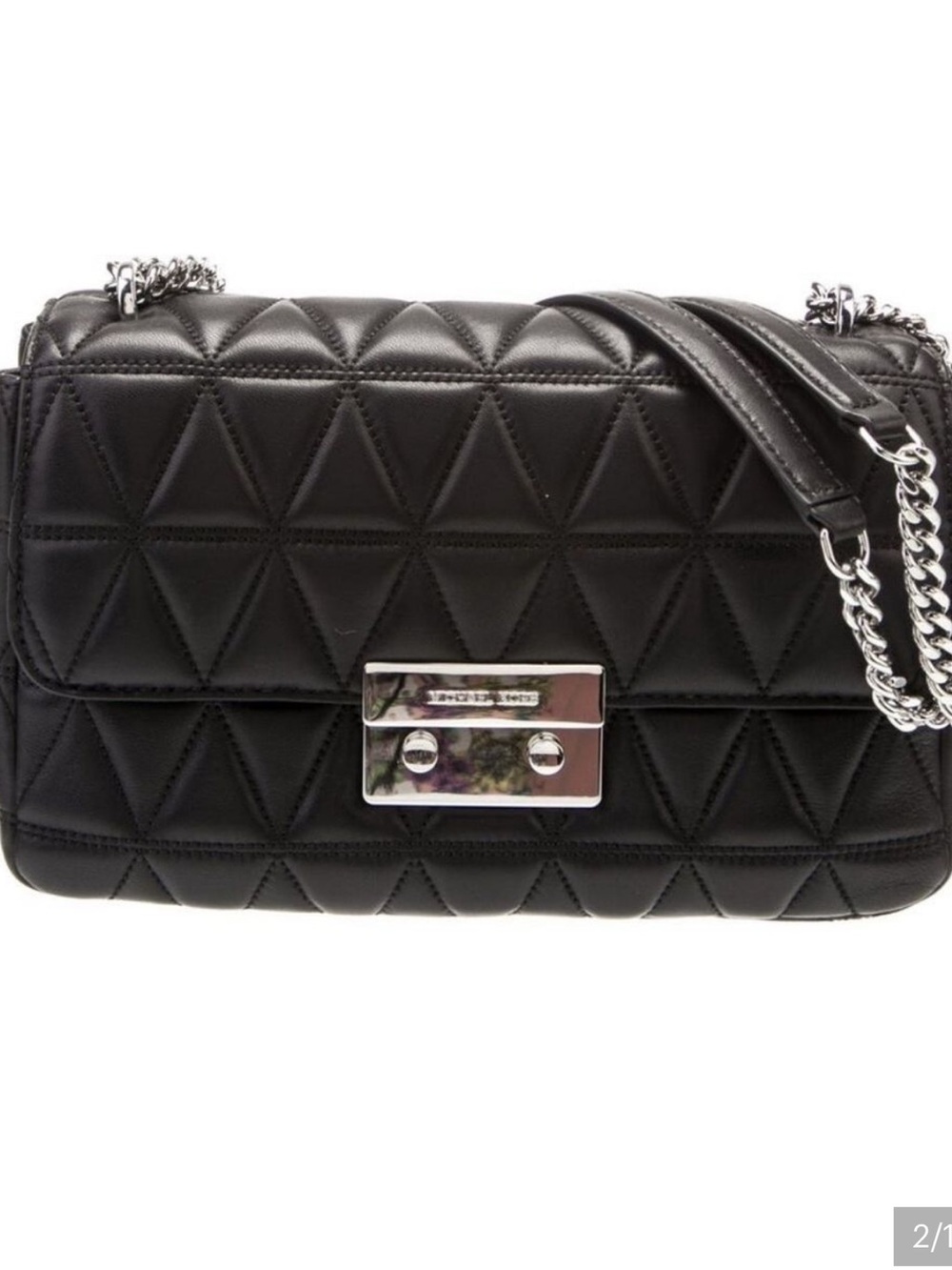 Michael Kors Black Quilted Leather Shoulder Bag with Silver Hardware
